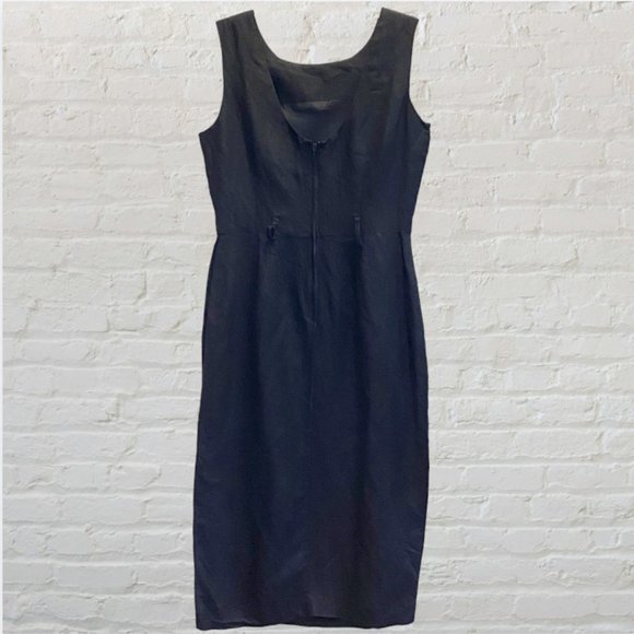 NEW YORK STUDIO -- Maxi Dress, Black Linen with Side Buttons, Sleeveless, Lined - Picture 14 of 16